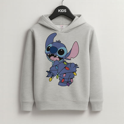 Cute Blue Alien Fairylights Grey Kids Hoodie