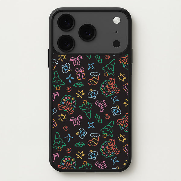 Neon Christmas Icons Pattern I iPhone 17 Pro Case