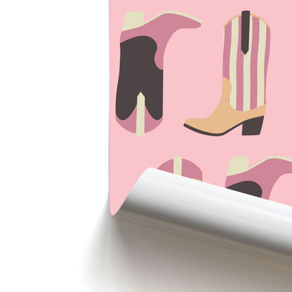 Dusty Pink Cowboy Boots Pattern Poster