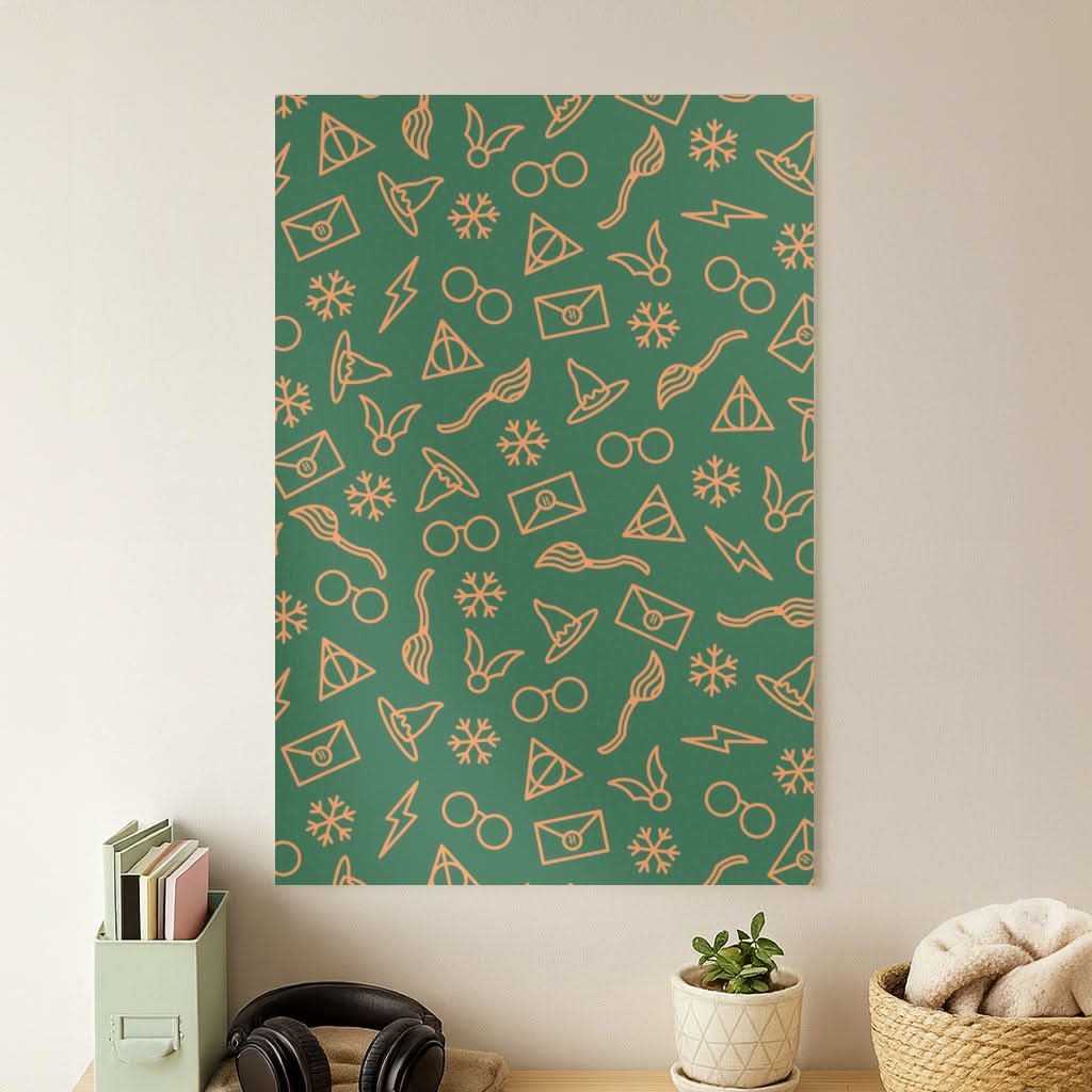 Christmas Wizard Icons Pattern Poster