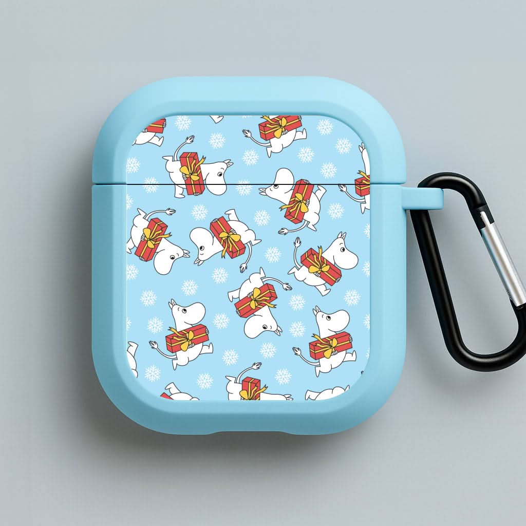 Present And Snowflakes Moom Pattern Blue AirPods Case