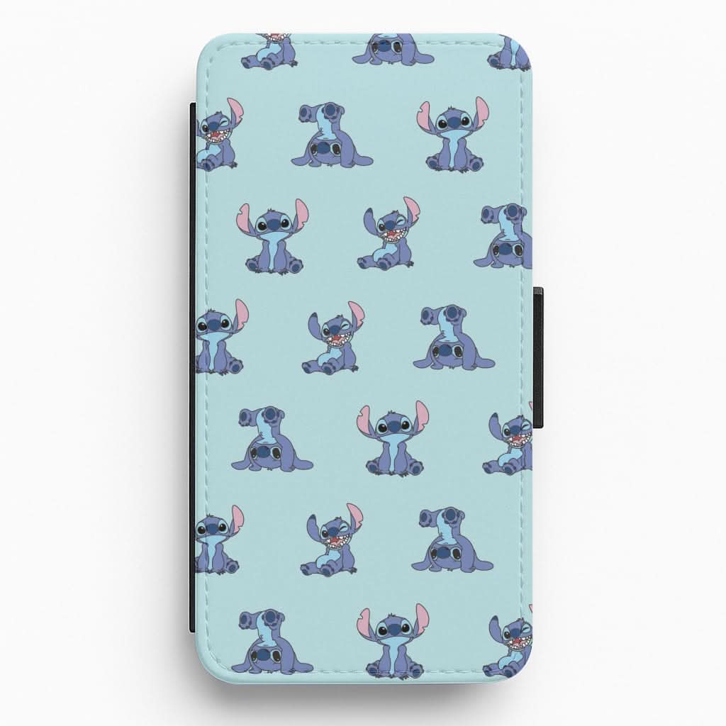 Cute Blue Alien Pose Pattern Flip / Wallet Phone Case