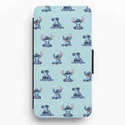 Cute Blue Alien Pose Pattern Flip / Wallet Phone Case 1