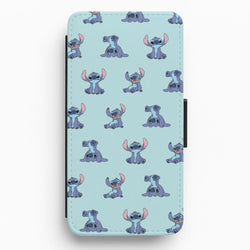 Cute Blue Alien Pose Pattern Flip / Wallet Phone Case