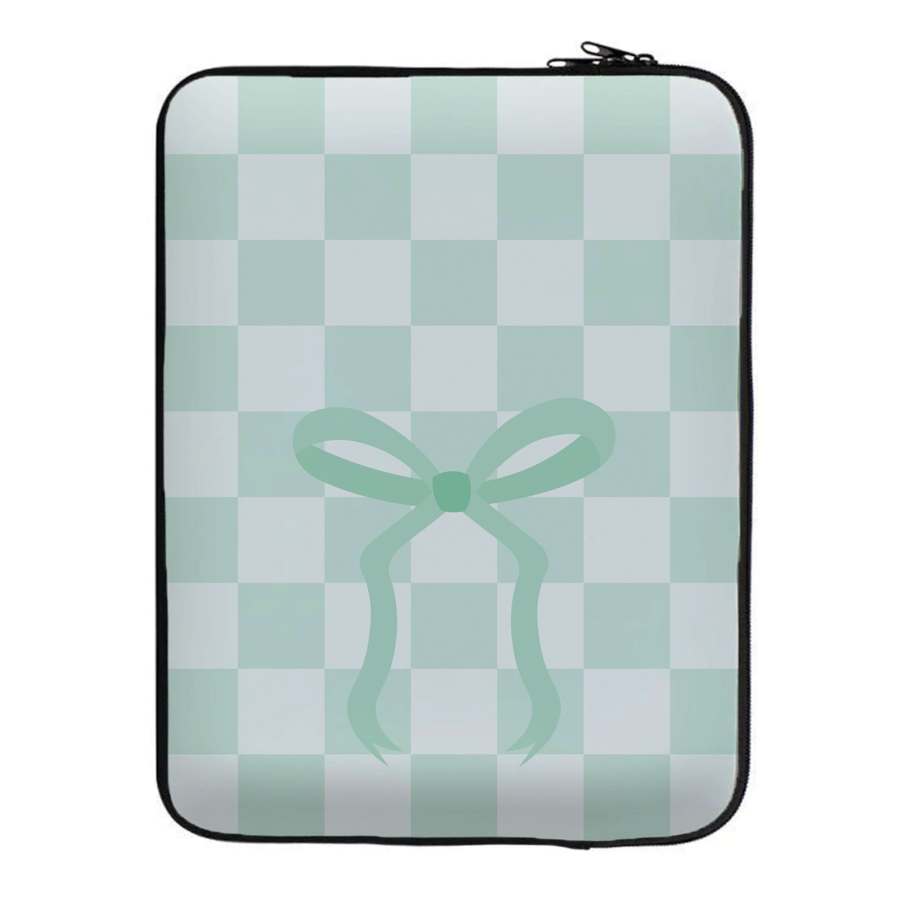 Checkered Coquette Bow Cyan Laptop Sleeve