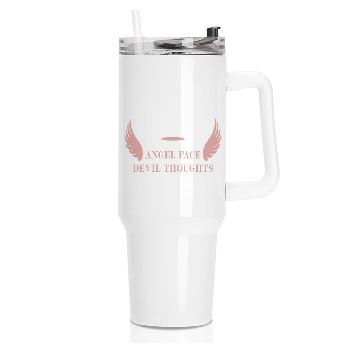 Angel Face Devil Thoughts Tumbler
