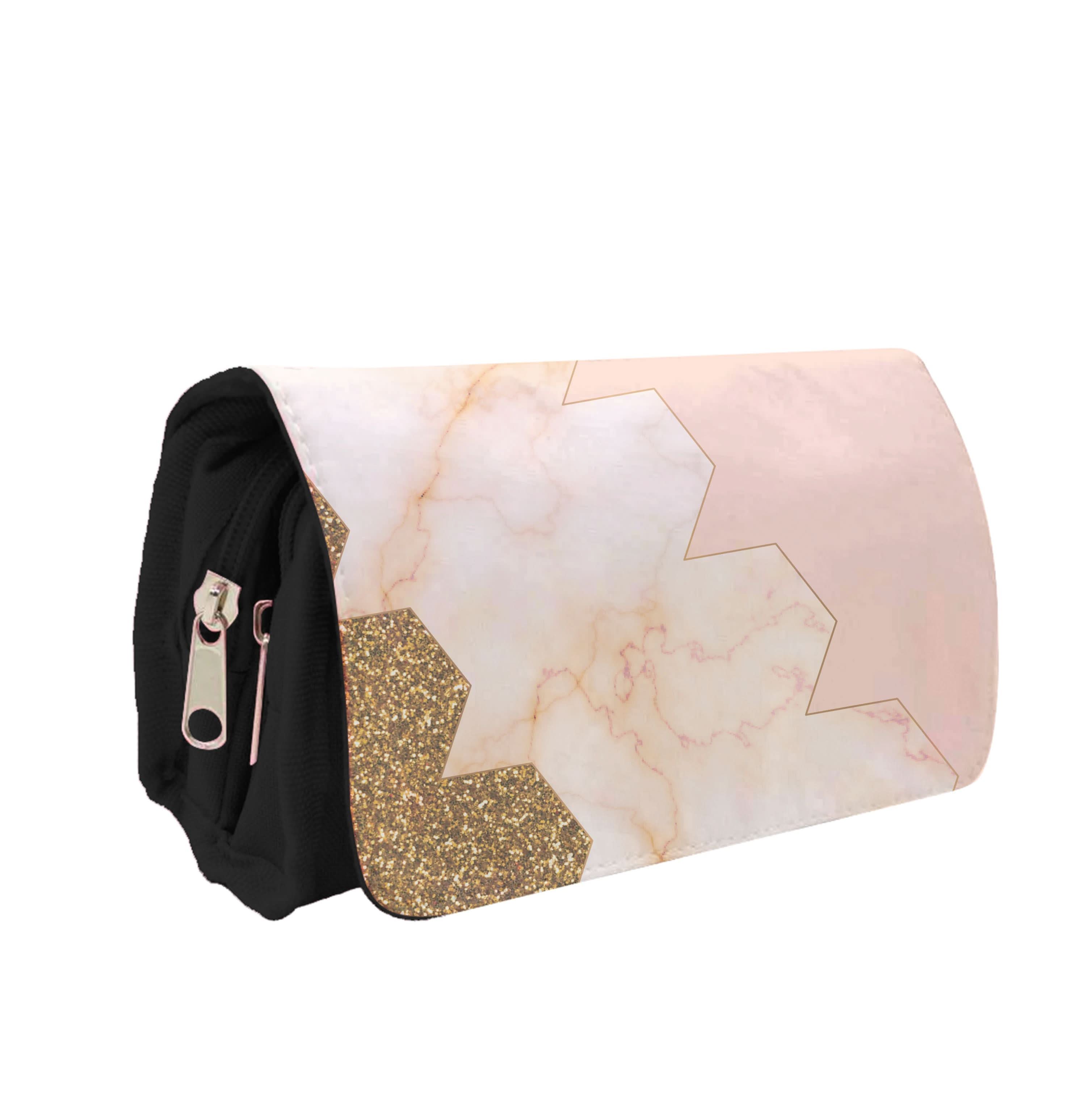 Glitter And Marble Geometric  Pencil Case