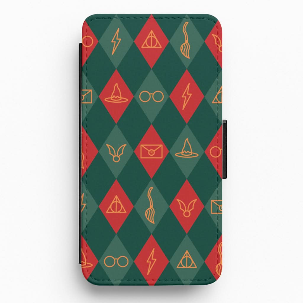 Christmas Wizard Icons Argyle Pattern Flip / Wallet Phone Case