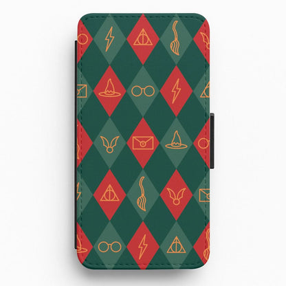 Christmas Wizard Icons Argyle Pattern Flip / Wallet Phone Case