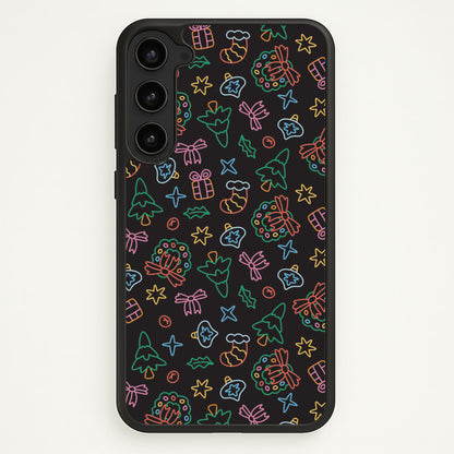 Neon Christmas Icons Pattern I Galaxy S23 Case