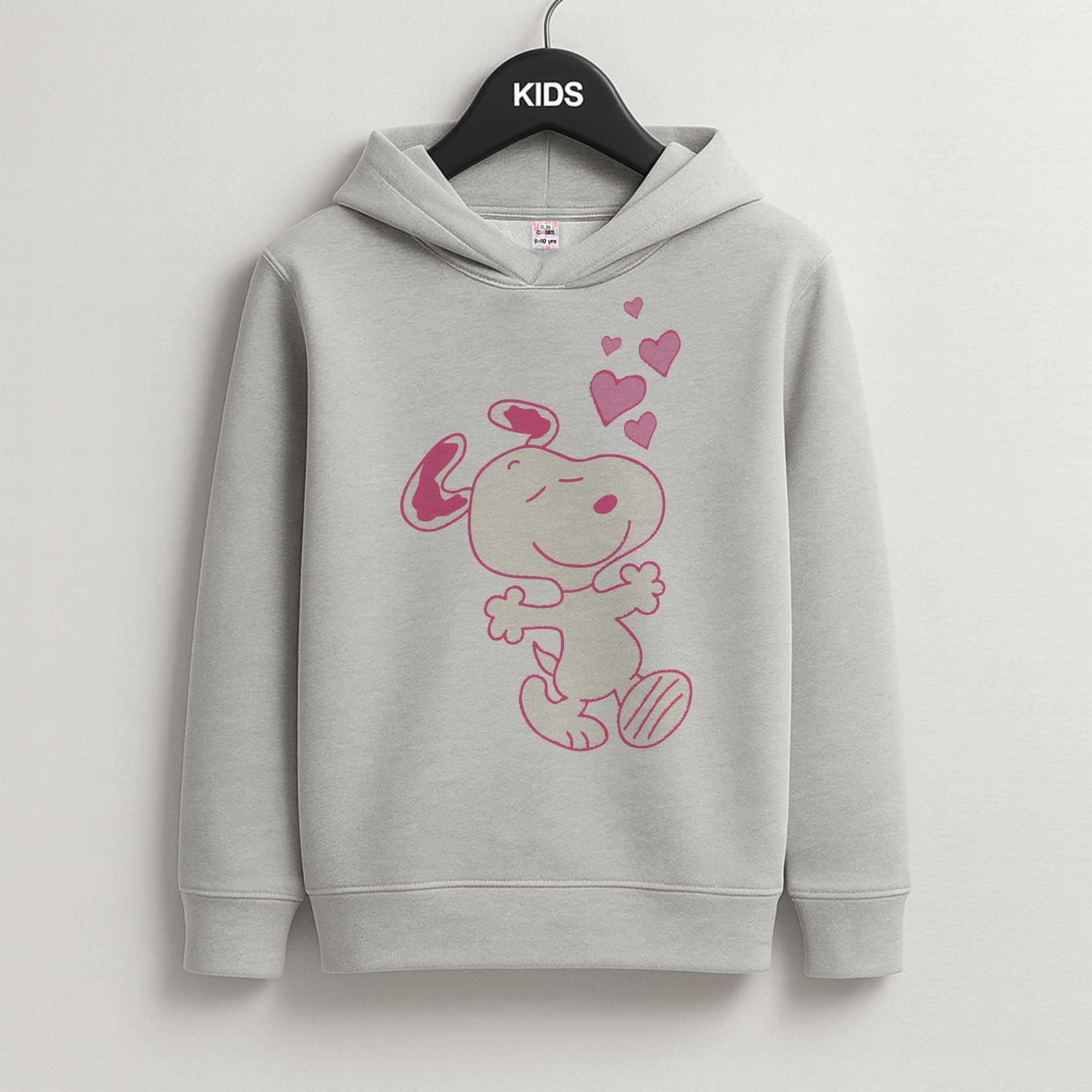 Cartoon Beagle Valentine Hearts Pattern Grey Kids Hoodie