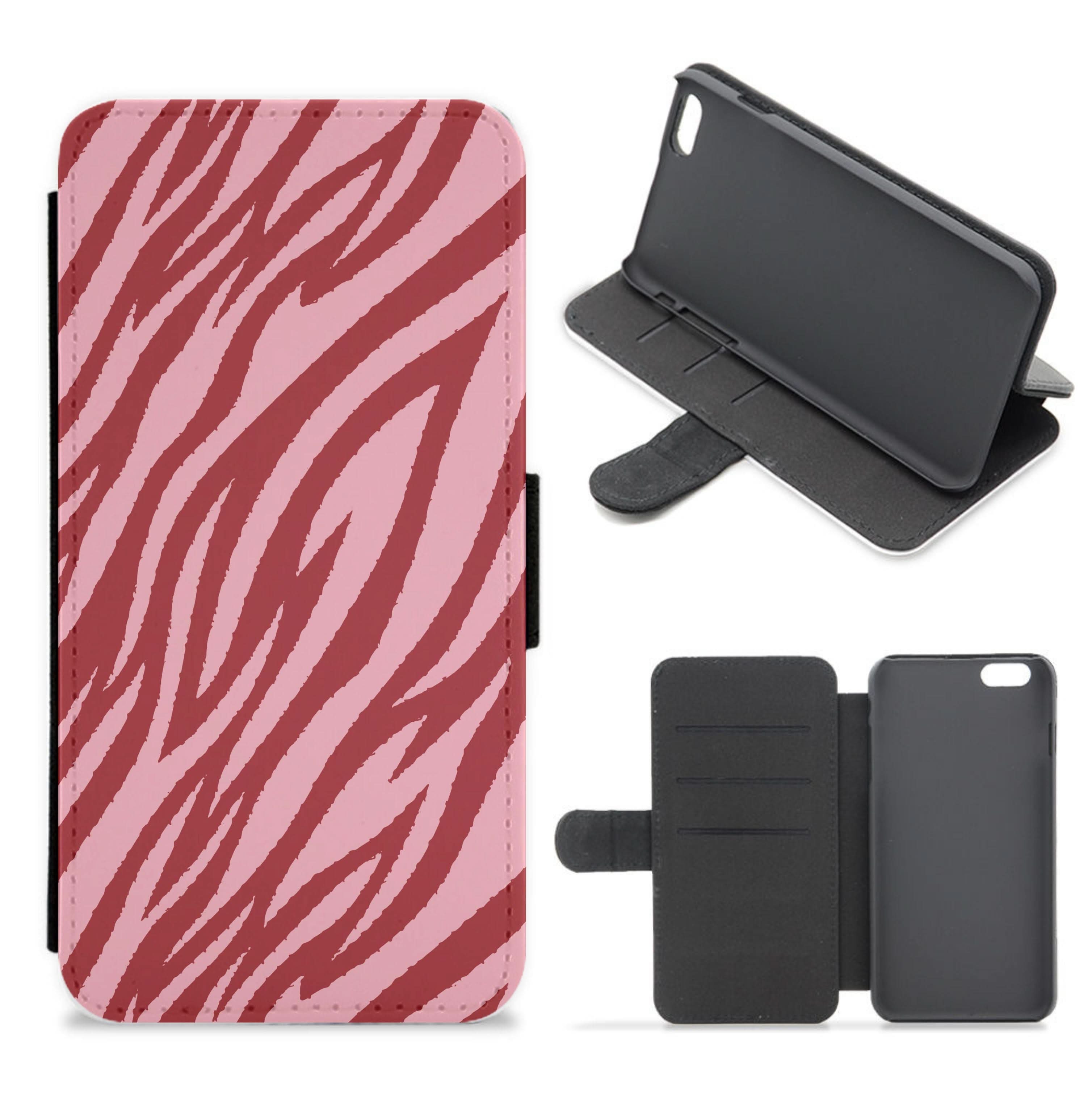 Red And Pink Tiger Print Flip / Wallet Phone Case