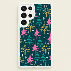 Colourful Sketched Christmas Trees Pattern Galaxy S22 Ultra Case