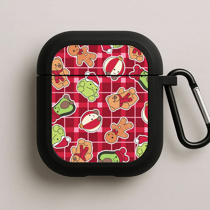 Christmas Plushies Tartan Pattern Black AirPods Case