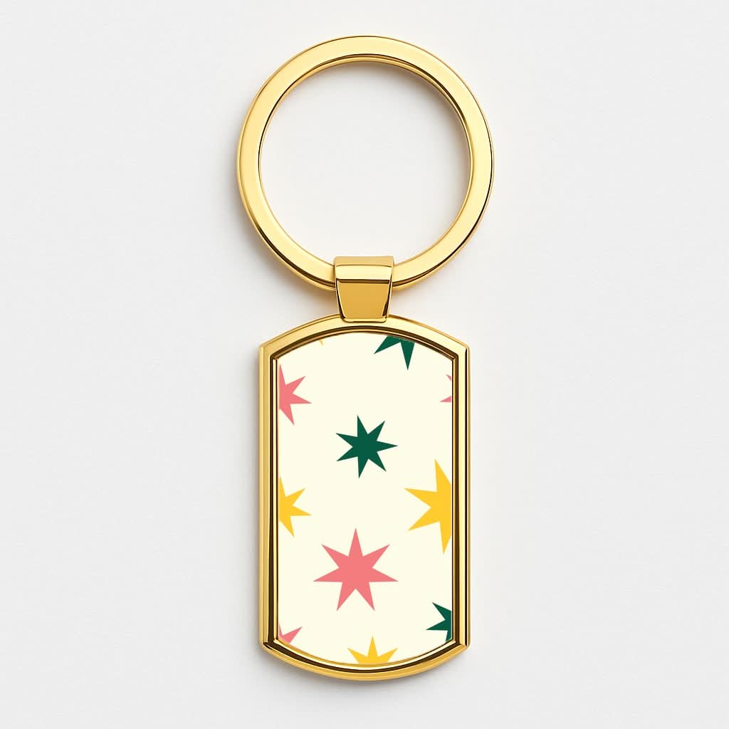 Colourful Christmas Stars Pattern Gold Keyring
