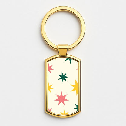 Colourful Christmas Stars Pattern Gold Keyring
