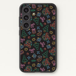 Neon Christmas Icons Pattern I Galaxy S25 Case