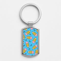 Pencils And Scribbles Pattern Silver Metal Keyring