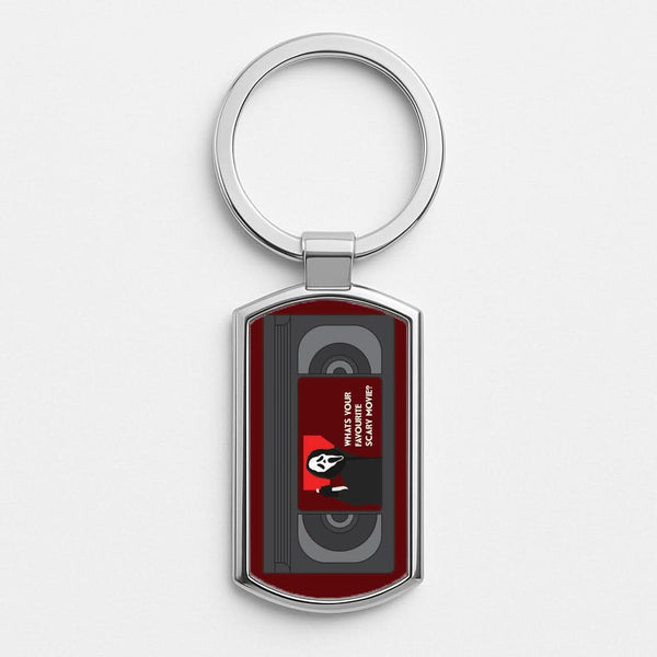 Horror Movie 7 VHS Tape Silver Metal Keyring