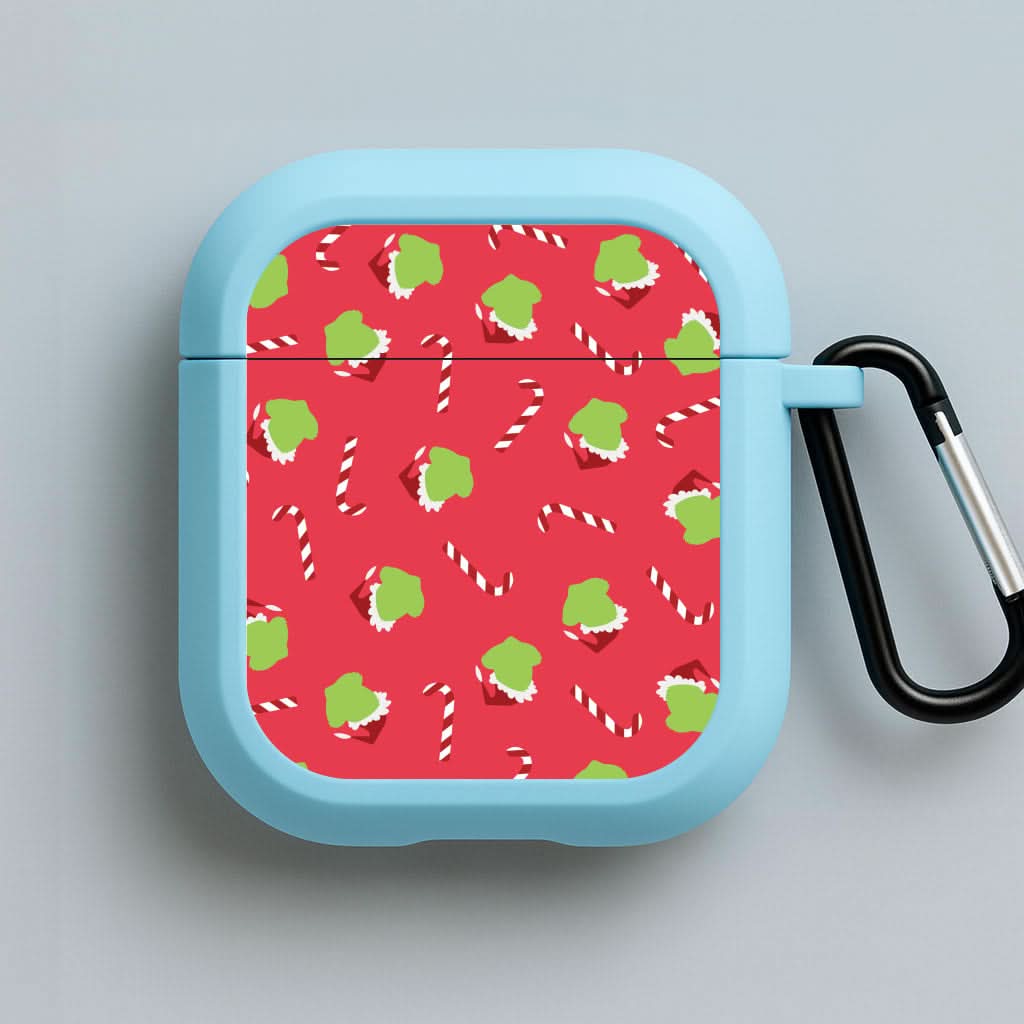 Green Creature And Candy Canes Pattern Blue AirPods Case