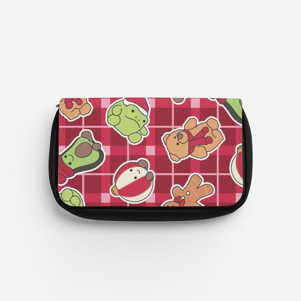Christmas Plushies Tartan Pattern Pencil Case