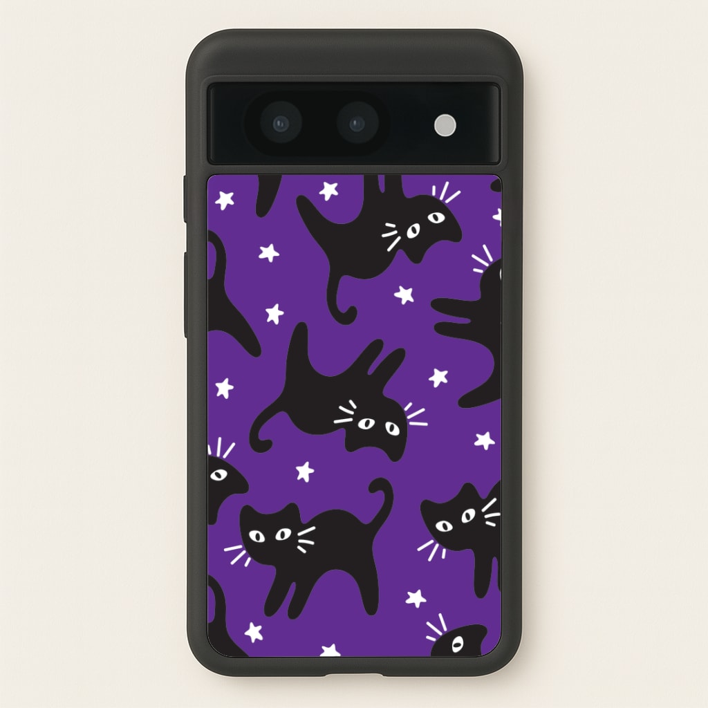 Cartoon Black Cats And Stars Pattern Google Pixel 8a Case