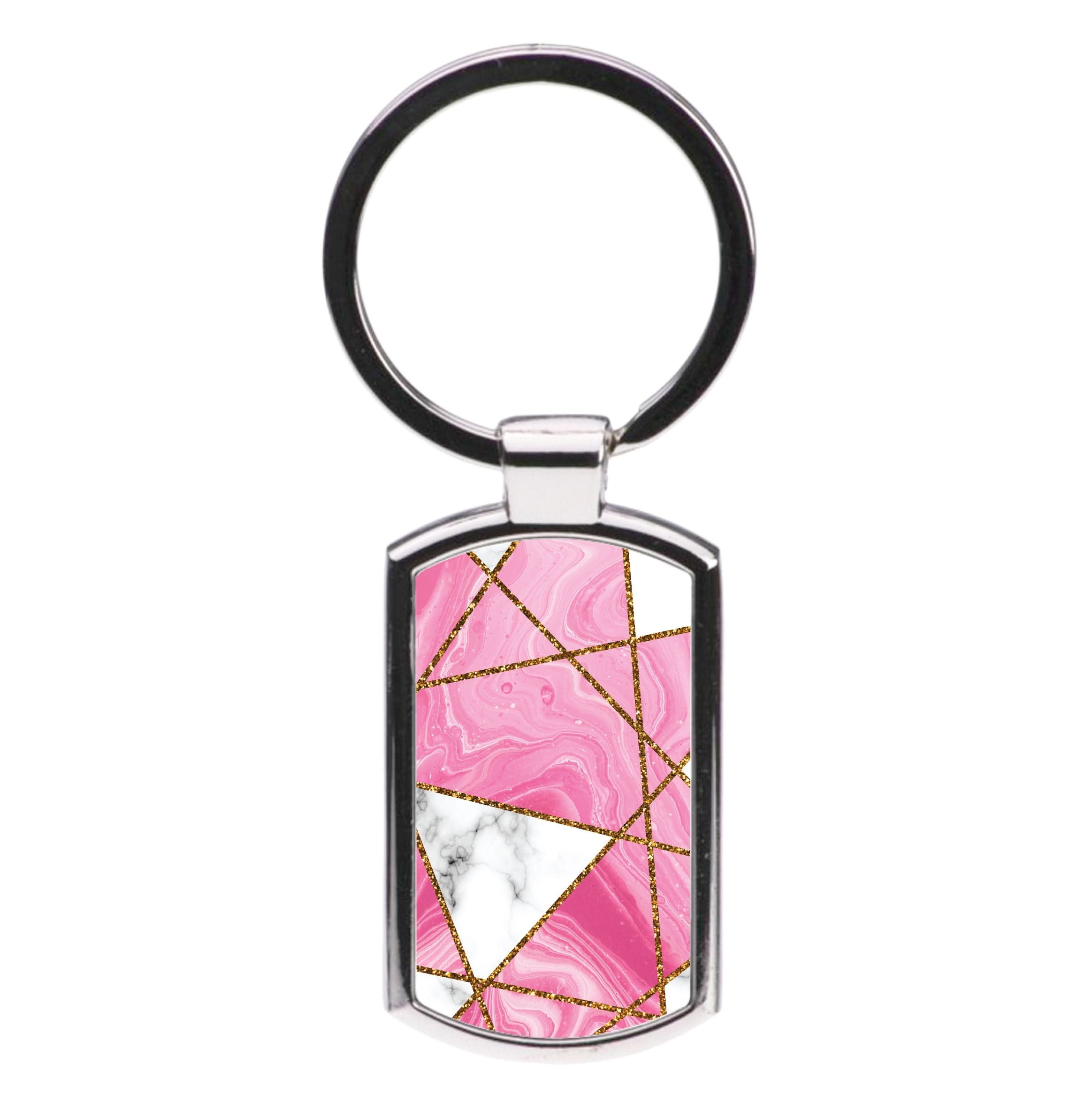 Pink Marble And Gold Collage Luxury Keyring