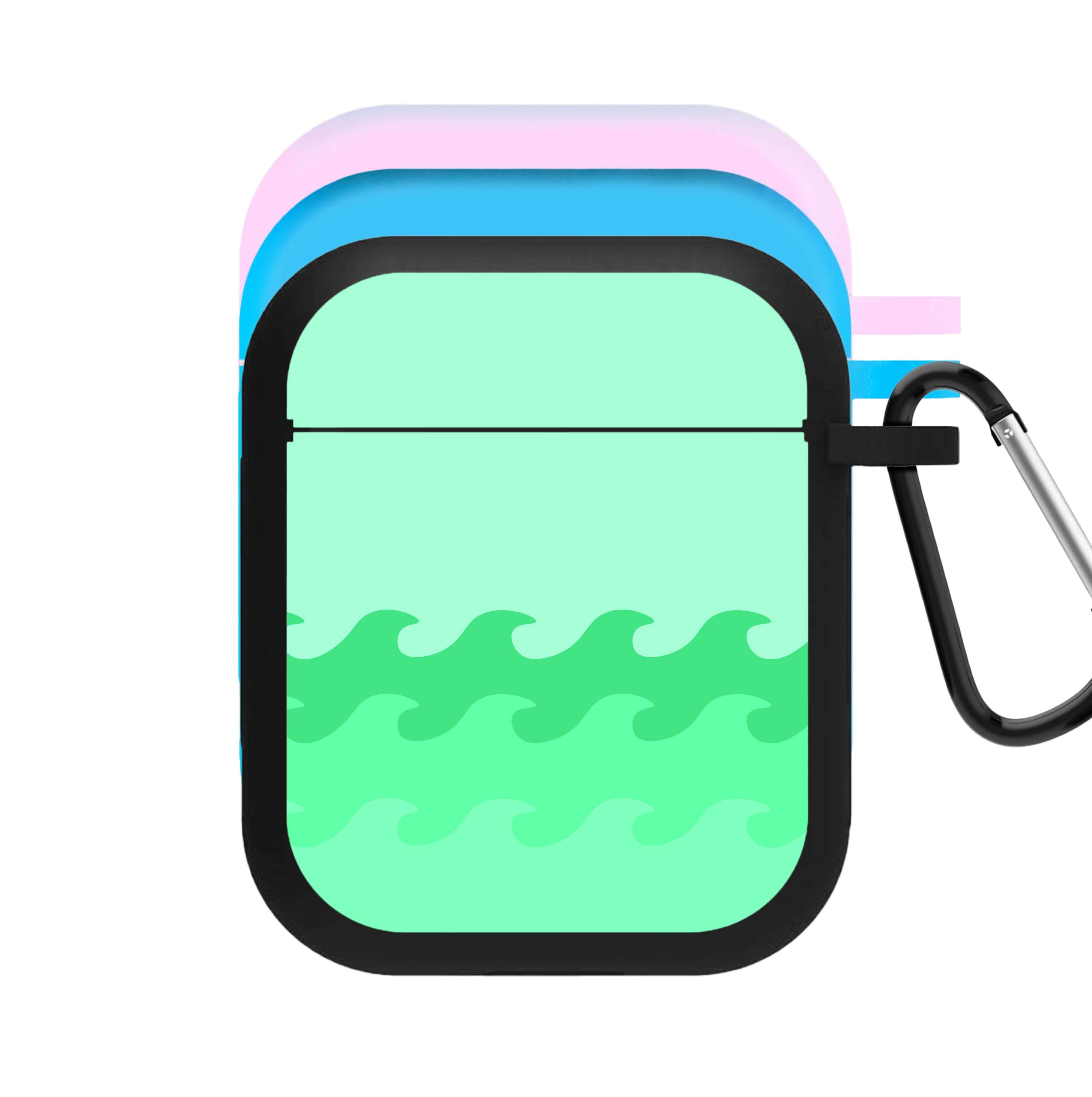 Cyan Beach Waves Pattern AirPods Case