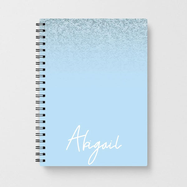 Blue Glitter Personalised Name Notebook