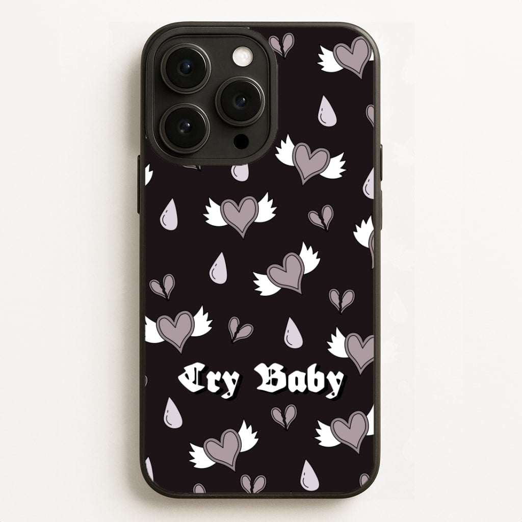 Cry Baby Monochrome Hearts Pattern Phone Case for iPhone, Samsung Galaxy and Google Pixel