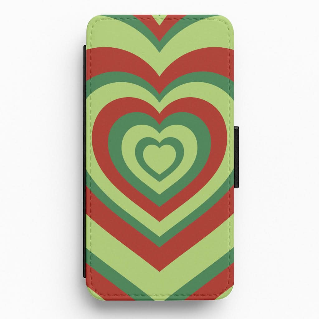 Red And Green Trippy Heart Christmas Pattern Flip / Wallet Phone Case