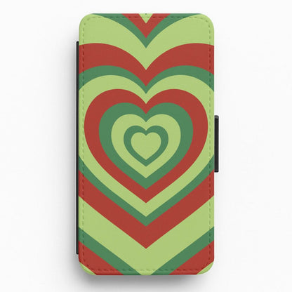 Red And Green Trippy Heart Christmas Pattern Flip / Wallet Phone Case