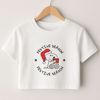 Cartoon Beagle Festive Season Crop Top