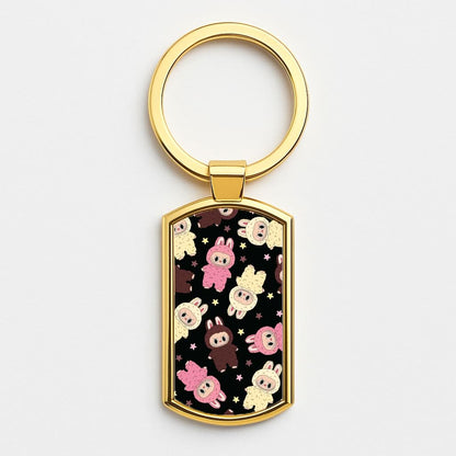Cute Monsters And Stars Pattern Gold Keyring
