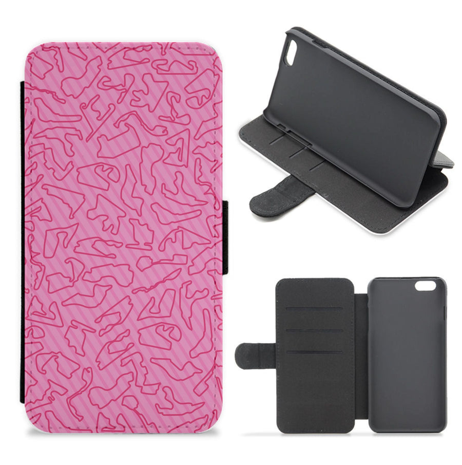 Track Outlines Pink Flip / Wallet Phone Case