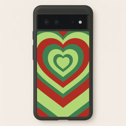 Red And Green Trippy Heart Christmas Pattern Google Pixel 6 Case