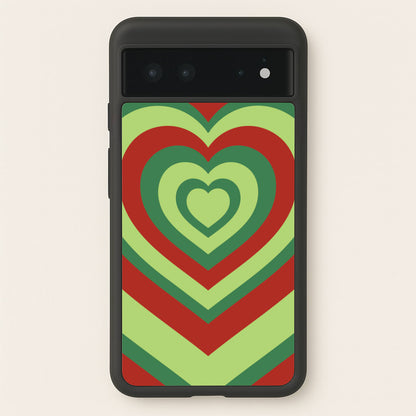 Red And Green Trippy Heart Christmas Pattern Google Pixel 6 Case