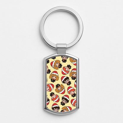 Wizards With Christmas Hats Pattern Silver Metal Keyring