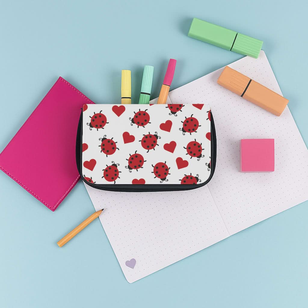 Ladybugs And Hearts Pattern Pencil Case