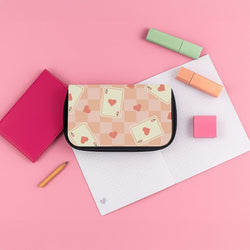 Cute Playing Cards And Hearts Pattern Pencil Case