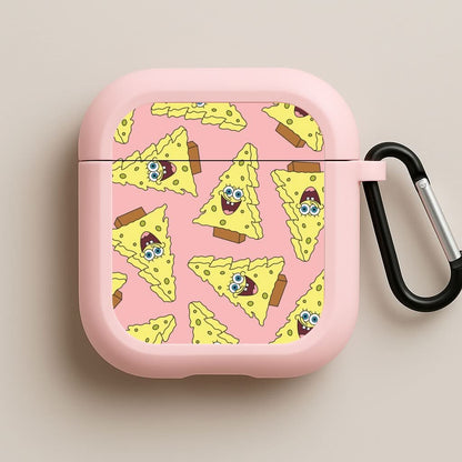 Christmas Tree Cartoon Sponge Pattern Pink AirPods Case