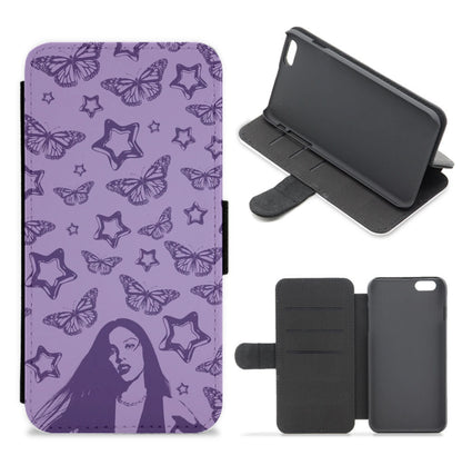 Stars And Butterflies Pattern Flip / Wallet Phone Case