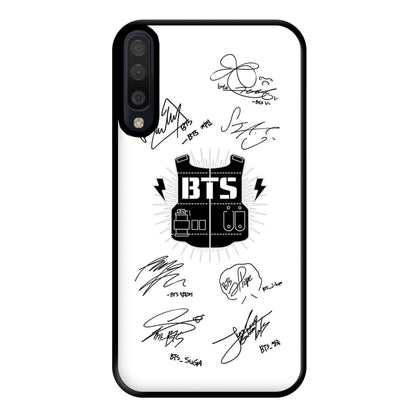 White K-Pop Band Army Logo and Signatures Phone Case