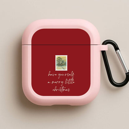 A Merry Little Christmas Stamp Pink AirPods Case