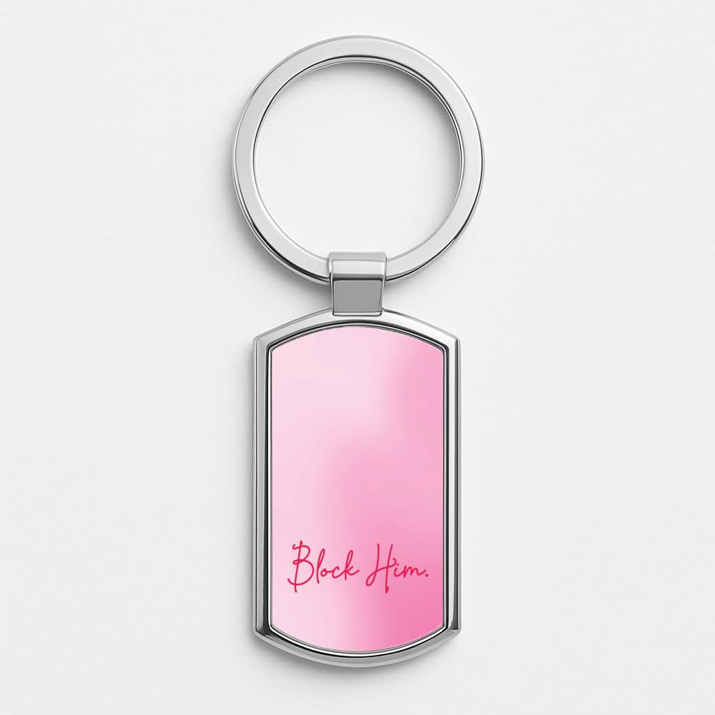 Block Him Pink Gradient Silver Metal Keyring
