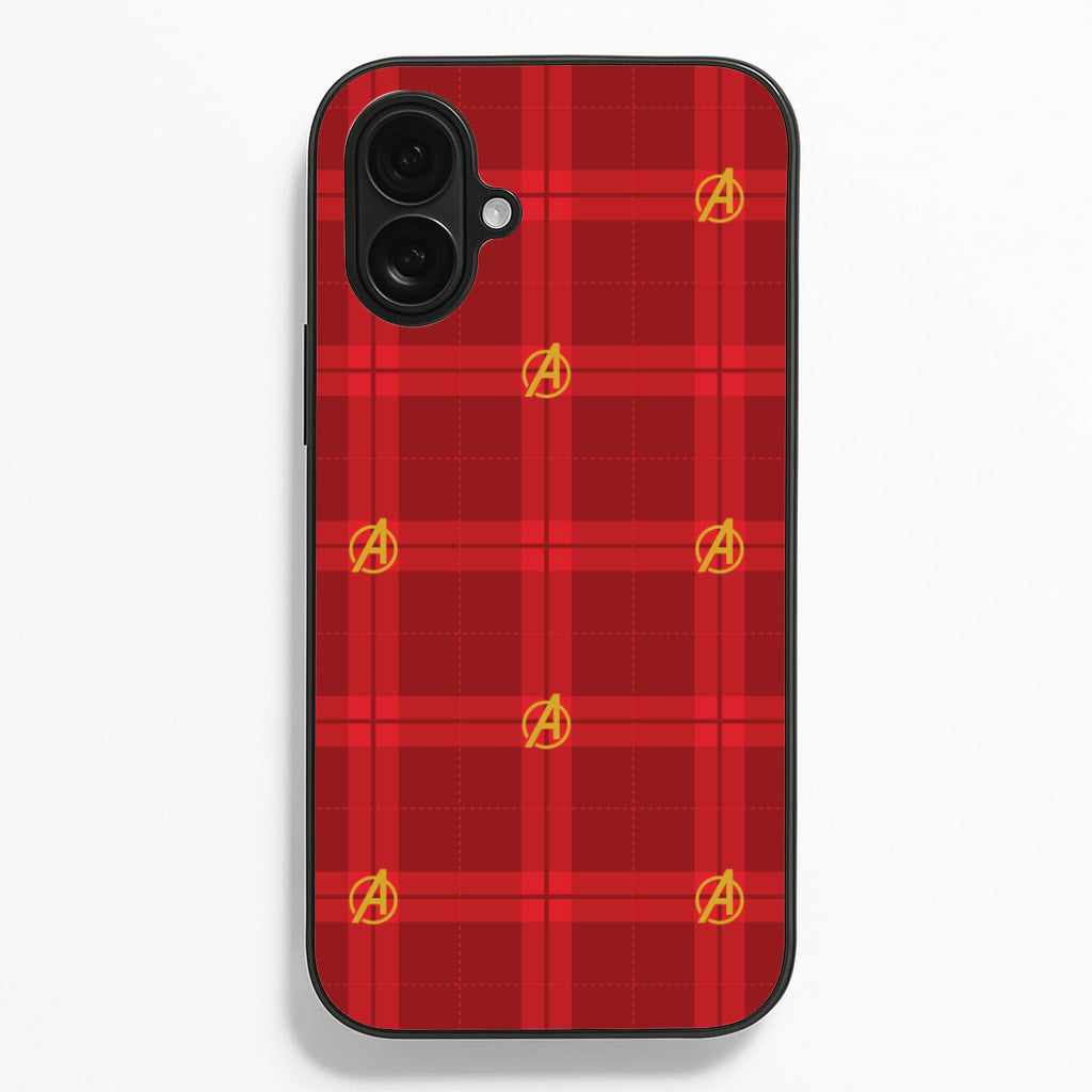 Superhero Team Red Tartan Pattern iPhone 16 Plus Case
