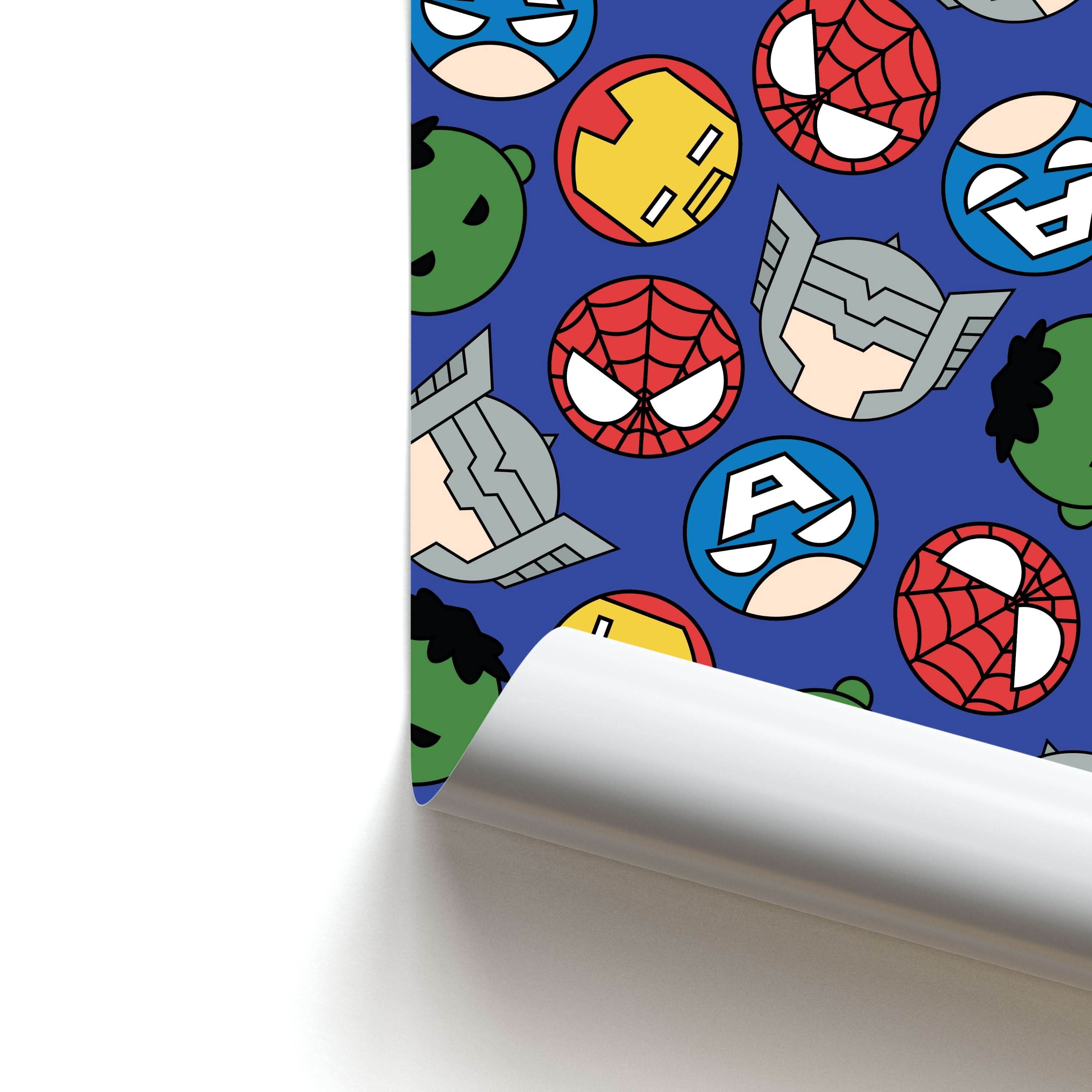 Cute Chibi Heroes Pattern Blue Poster