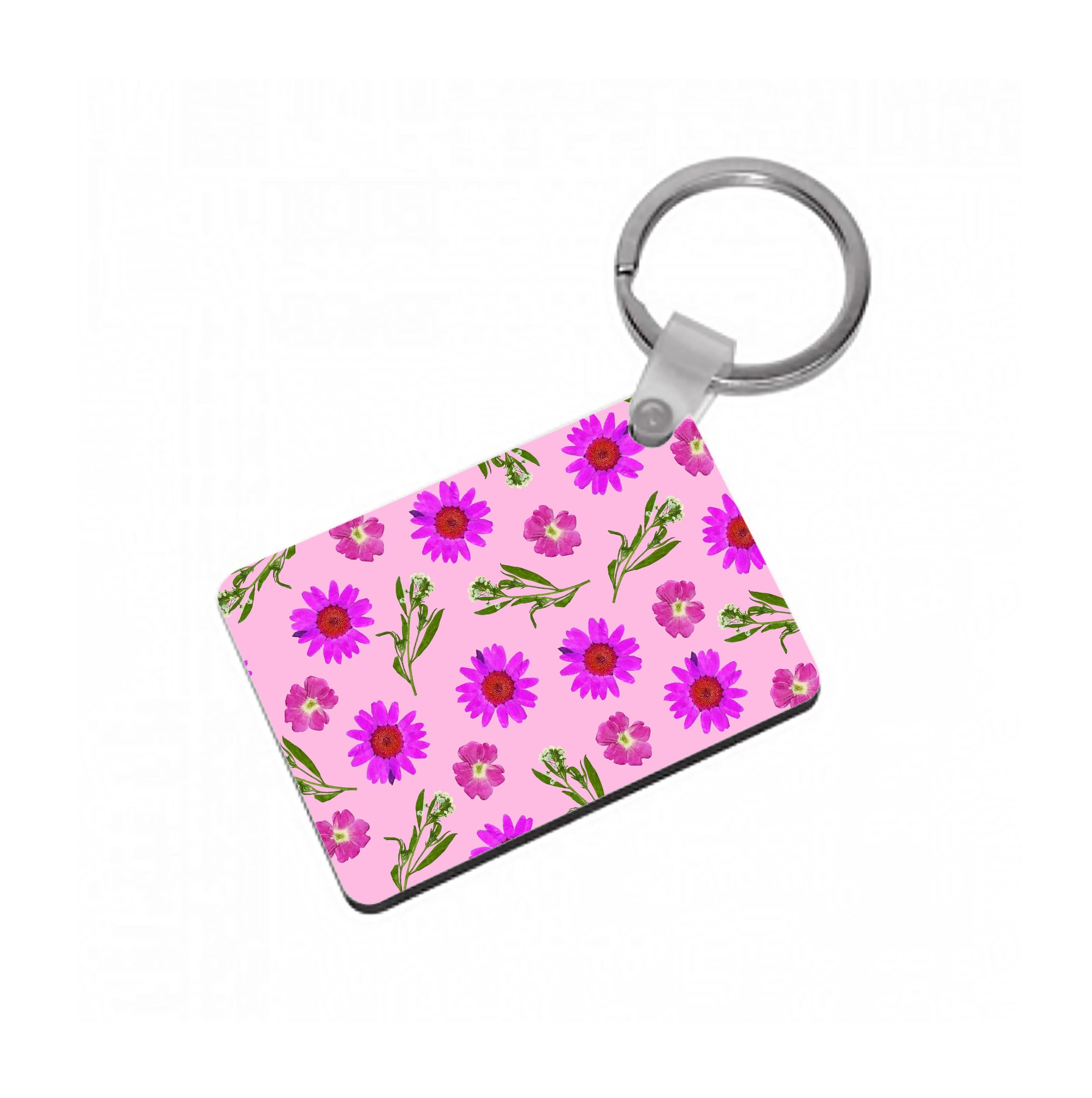 Pressed Pink Flowers Pattern  Keyring