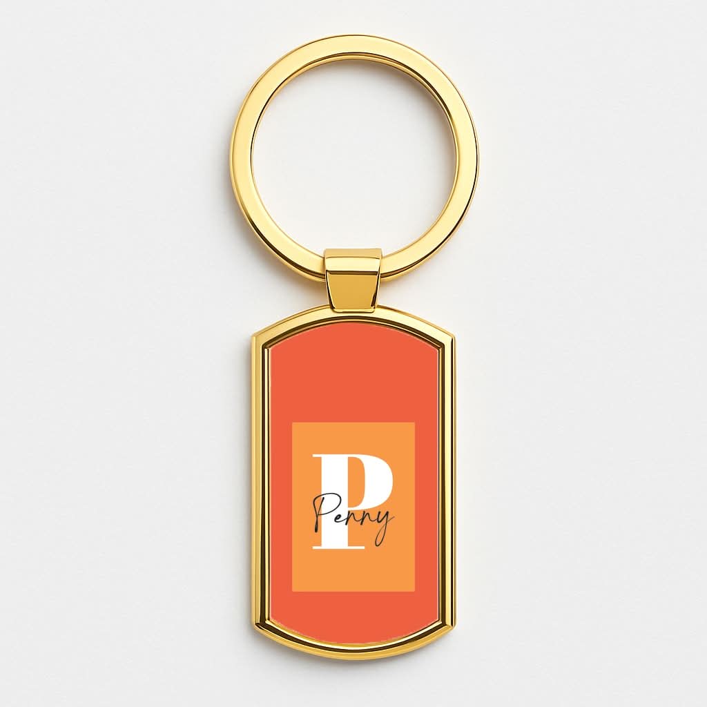 Orange Personalised Name Gold Keyring