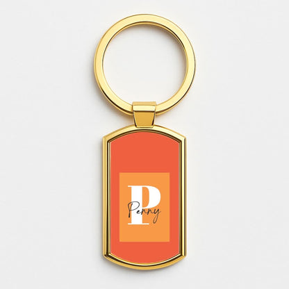Orange Personalised Name Gold Keyring